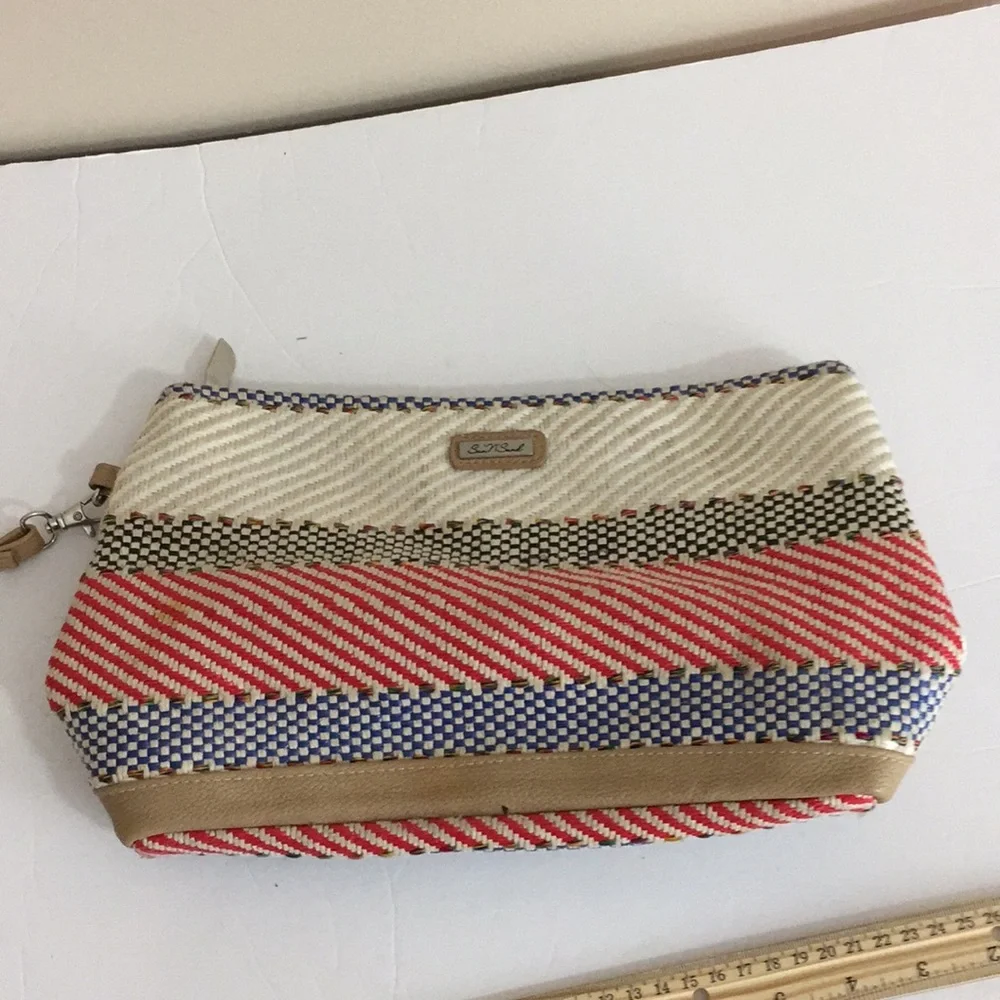 Sun N Sand Large Woven  Wristlet Lined Clutch Purse Wrist Strap